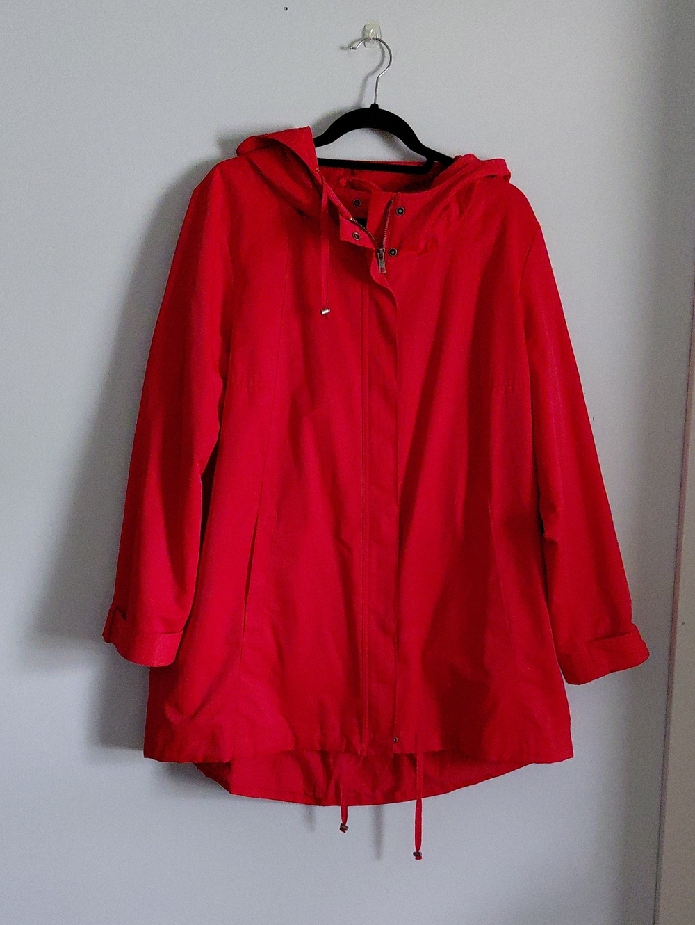 Eileen Fisher Bright Vibrant Red Hooded Utility Anorak Raincoat Jacket XL Fall